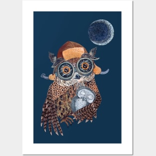 Owl mother with owlet Posters and Art